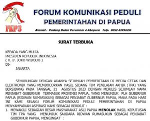 Tuntut Pj Gubernur Papua Harus OAP, Ini Surat Terbuka FKP3 Untuk Presiden Jokowi